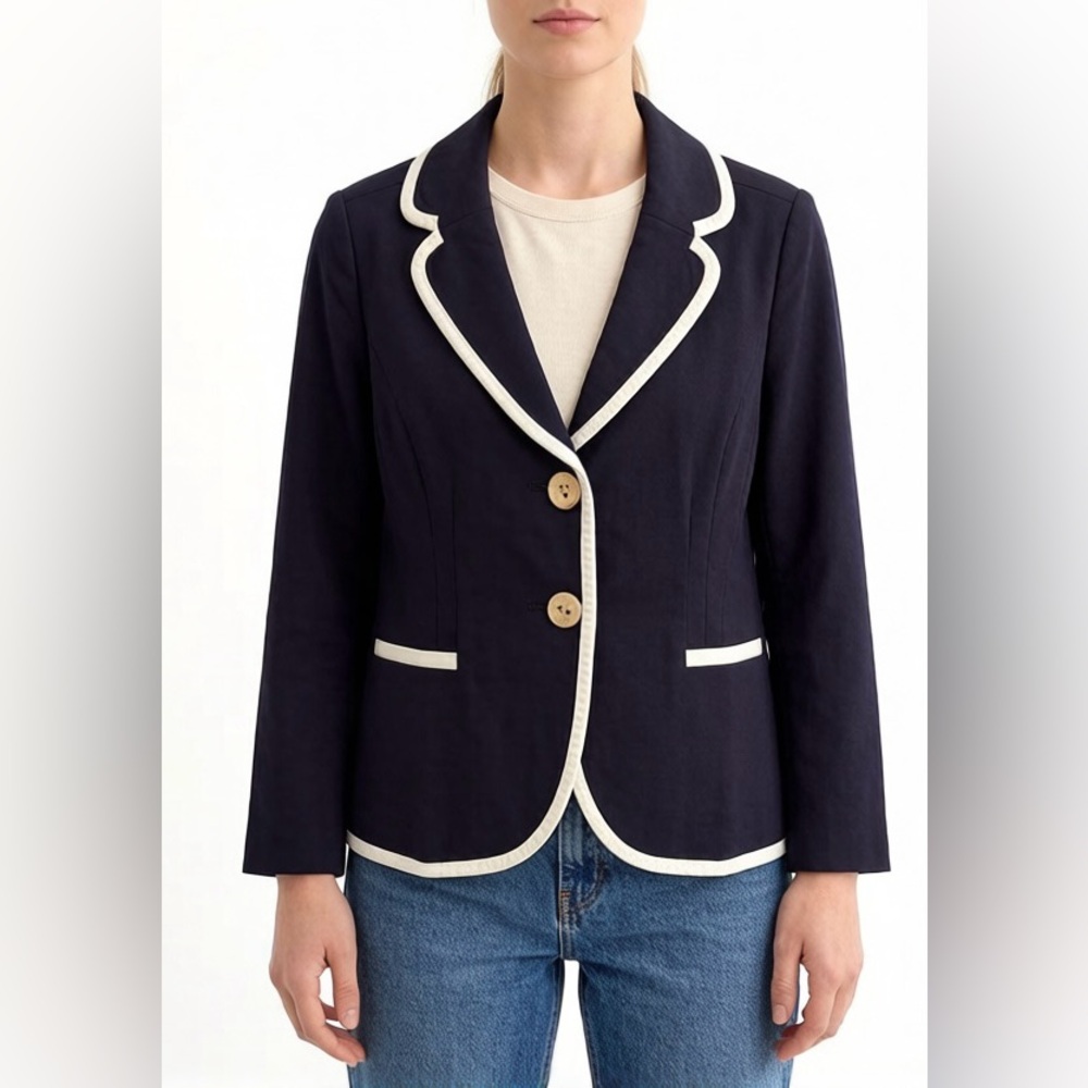 New Ann Taylor Navy Blazer with Contrast Trim, Size 6P